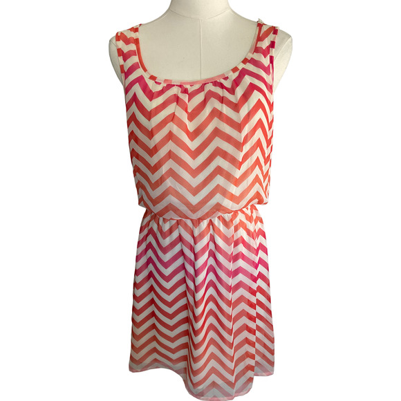 Speechless Womens Medium Off White Orange Pink Dress Sleeveless Chevron Casual - Picture 1 of 10